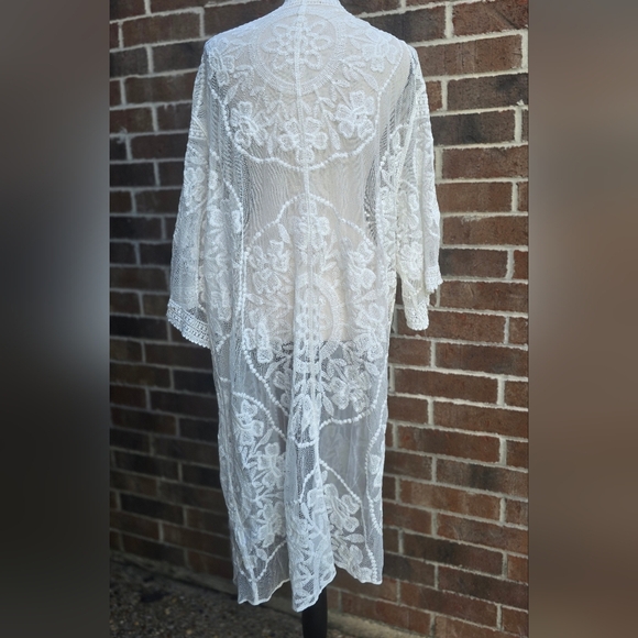 Anna-Kaci Tops - Anna-Kaci Sheer White Lace Kimono